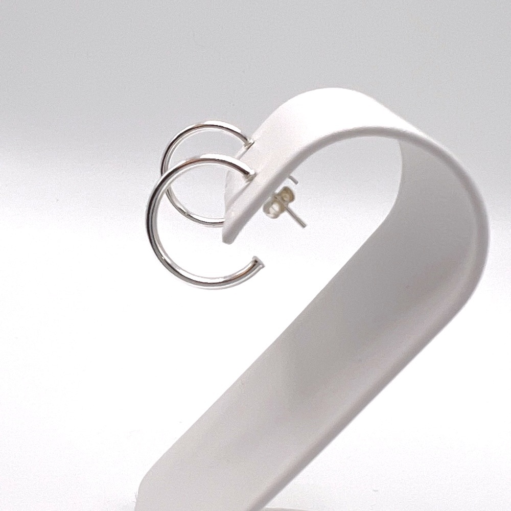 .925 Sterling Silver 19mm x 2mm Post Hoop Earrings - Picture 8 of 15
